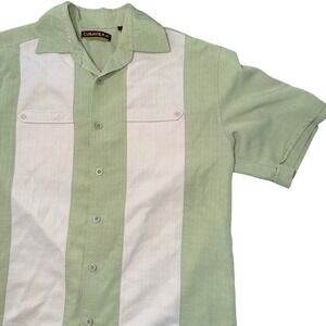 Cubavera Mens Small Sage Green Panel Short Sleeve Rayon Blend Camp Shirt S